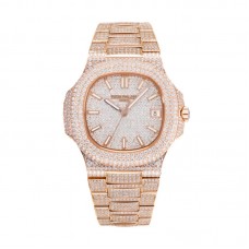 Nautilus Jumbo 5711 Diamond Dial with Diamond Bezel with Paved Diamonds in Rose Gold