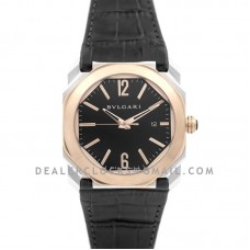 Octo Solotempo Two Toned Black Dial with Rose Gold Markers on Black Leather Strap