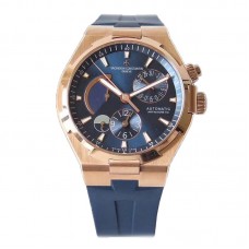 Overseas Dual Time Blue Dial in Rose Gold on Rubber Strap