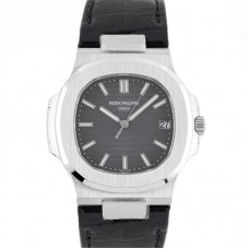 Nautilus Jumbo 5711 Grey Dial in Steel with Black Leather Strap