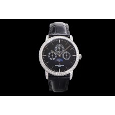 Patrimony Perpetual Calendar Ultra-Thin Black Dial in White Gold with Diamond Bezel