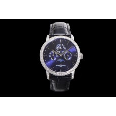 Patrimony Perpetual Calendar Ultra-Thin Blue Dial in White Gold with Diamond Bezel