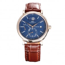 Portofino Hand Wound Moon Phrase IW516407 Blue Dial in Rose Gold