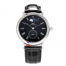 Portofino Hand Wound Moon Phrase IW5548 Black Dial in Steel