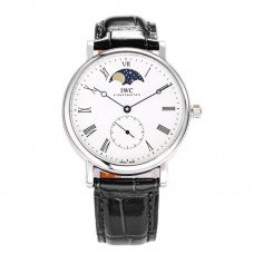 Portofino Hand Wound Moon Phrase IW554805 White Dial in Steel