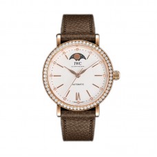 Portofino IW6596 Automatic Moon Phase 37 White Dial in Rose Gold on Brown Leather Strap