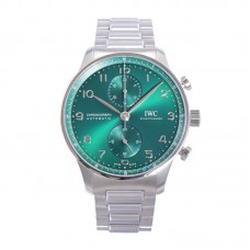 Portugieser Chronograph IW371615 Green Dial in Steel on Bracelet