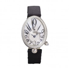Reine de Naples in White Gold 8918BB on Black Leather Strap