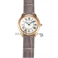 Ronde Must De Cartier 29mm White Dial in Rose Gold on Grey Leather Strap