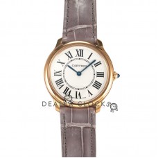 Ronde Must De Cartier 36mm White Dial in Rose Gold on Grey Leather Strap Ronde Must De Cartier 36mm White Dial in Rose Gold on Grey Leather Strap