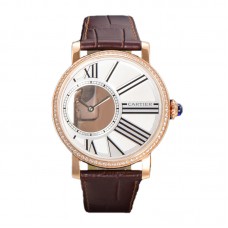 Rotonde De Cartier White Dial with Diamond Bezel in Rose Gold