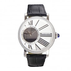 Rotonde De Cartier White Dial with Diamond Bezel in Steel
