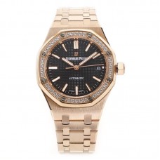 Royal Oak 15450ST 37mm Black Dial in Rose Gold with Diamond Bezel Royal Oak 15450ST 37mm Black Dial in Rose Gold with Diamond Bezel