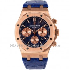Royal Oak Self-Winding Chronograph Blue/Rose Gold Dial in Rose Gold on Leather Strap
