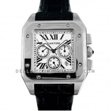 Santos 100 XL Chronograph White Dial in Steel