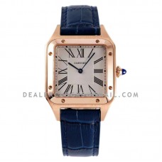 Santos-Dumont White Dial in Rose Gold on Blue Leather Strap