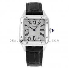 Santos-Dumont White Dial in Steel on Black Leather Strap