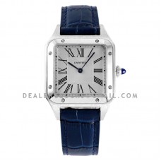 Santos-Dumont White Dial in Steel on Blue Leather Strap