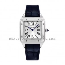 Santos-Dumont XL White Dial in Steel on Black Leather Strap