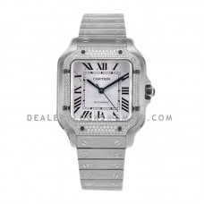 Santos de Cartier 35mm White Dial with Diamond Bezel in Steel