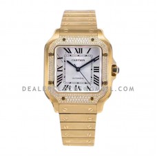 Santos de Cartier 35mm White Dial with Diamond Bezel in Yellow Gold