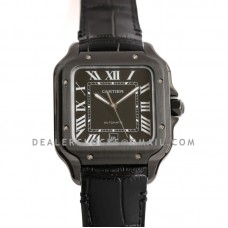 Santos de Cartier 40mm Black Dial in PVD on Black Leather Strap