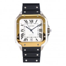 Santos de Cartier 40mm White Dial in Steel/Yellow Gold in Black Rubber Strap
