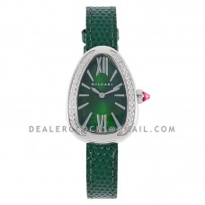 Serpenti Seduttori Watch Green Dial with Diamond Bezel in Steel on Green Leather Strap