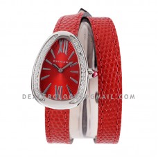 Serpenti Seduttori Watch Red Dial with Diamond Bezel in Steel on Red Leather Strap