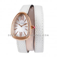 Serpenti Seduttori Watch White Dial in Rose Gold with Diamond Bezel on White Leather Strap