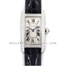 Tank Americaine Watch 19mm White Dial with Diamond Bezel in Steel on Black Alligator Strap