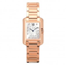 Tank Anglaise 30.2mm White Dial with Diamond Bezel in Rose Gold