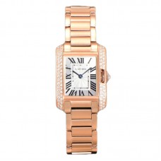 Tank Anglaise 30.2mm White Dial with Diamond Bezel in Rose Gold