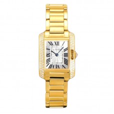 Tank Anglaise 30.2mm White Dial with Diamond Bezel in Yellow Gold