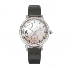 Traditionelle Moon Phase MOP Dial with Diamond Bezel in White Gold on Brown Leather Strap