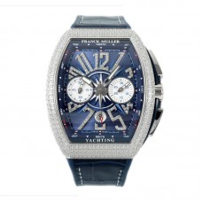 Vanguard V45 Chronograph Diamond/Blue Dial with Diamond Marker and Diamond Bezel in Steel on Leather Strap
