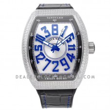 Vanguard V45 Crazy Hours White Dial in Steel with Diamond Bezel and Blue Markers