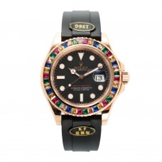 Yacht Master 40 Black Dial with Rainbow Diamond Bezel in Rose Gold