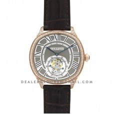 Drive de Cartier Tourbillon Grey Dial with Diamond Bezel in Rose Gold on Black Leather Strap