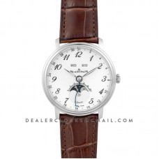 Villeret Quantieme Complet White Dial with Arabic Markers in Steel