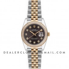 Datejust 36 126283RBR Dark Rhodium Dial in Yellow Gold and Steel with Diamond Set Bezel and Diamond Markers
