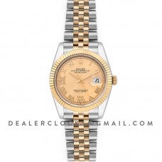 Datejust 36 126283RBR Champagne Dial in Yellow Gold and Steel with Diamond Roman Numerals Markers