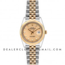 Datejust 36 126283RBR Champagne Dial in Yellow Gold and Steel with Diamond Markers