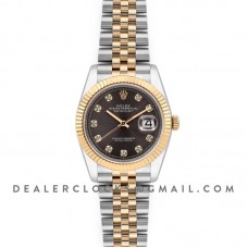 Datejust 36 126283RBR Dark Rhodium Dial in Yellow Gold and Steel with Diamond Markers