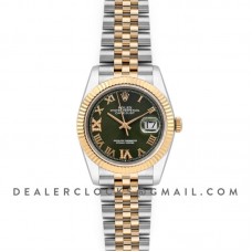 Datejust 36 126283RBR Olive Green Dial in Yellow Gold and Steel with Diamond Roman Numerals Markers