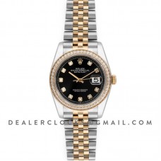 Datejust 36 126283RBR Black Dial in Yellow Gold and Steel with Diamond Set Bezel and Diamond Markers