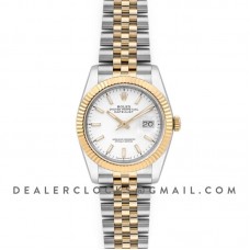 Datejust 36 126283RBR White Dial in Yellow Gold and Steel with Stick Markers