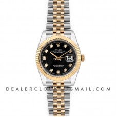 Datejust 36 126283RBR Black Dial in Yellow Gold and Steel with Diamond Markers