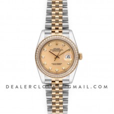 Datejust 36 126283RBR Champagne Dial in Yellow Gold and Steel with Diamond Set Bezel and Diamond Markers