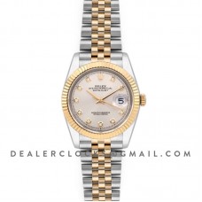 Datejust 36 126283RBR Silver Dial in Yelllow Gold and Steel with Diamond Markers